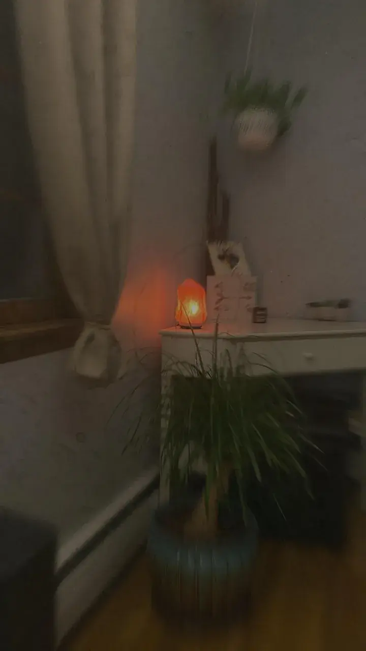 Sleepy, spacing out looking at a salt lamp