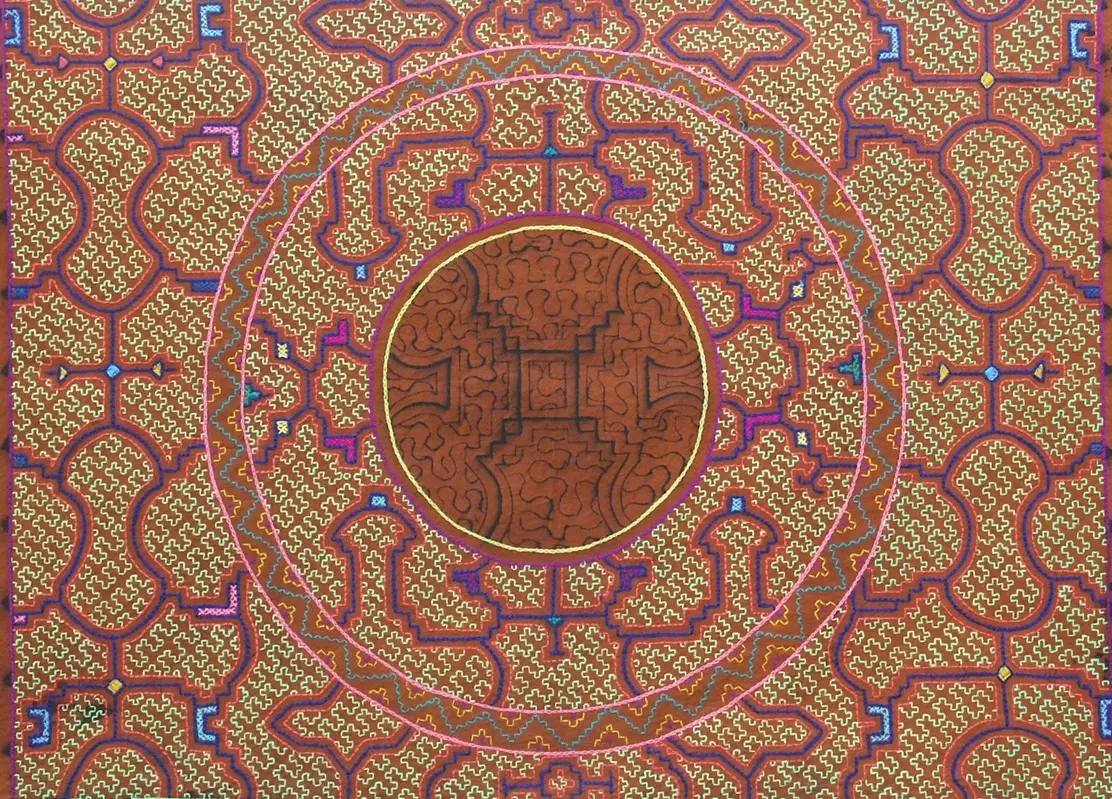 Geometry replication within textile artwork created by indigenous Shipibo people