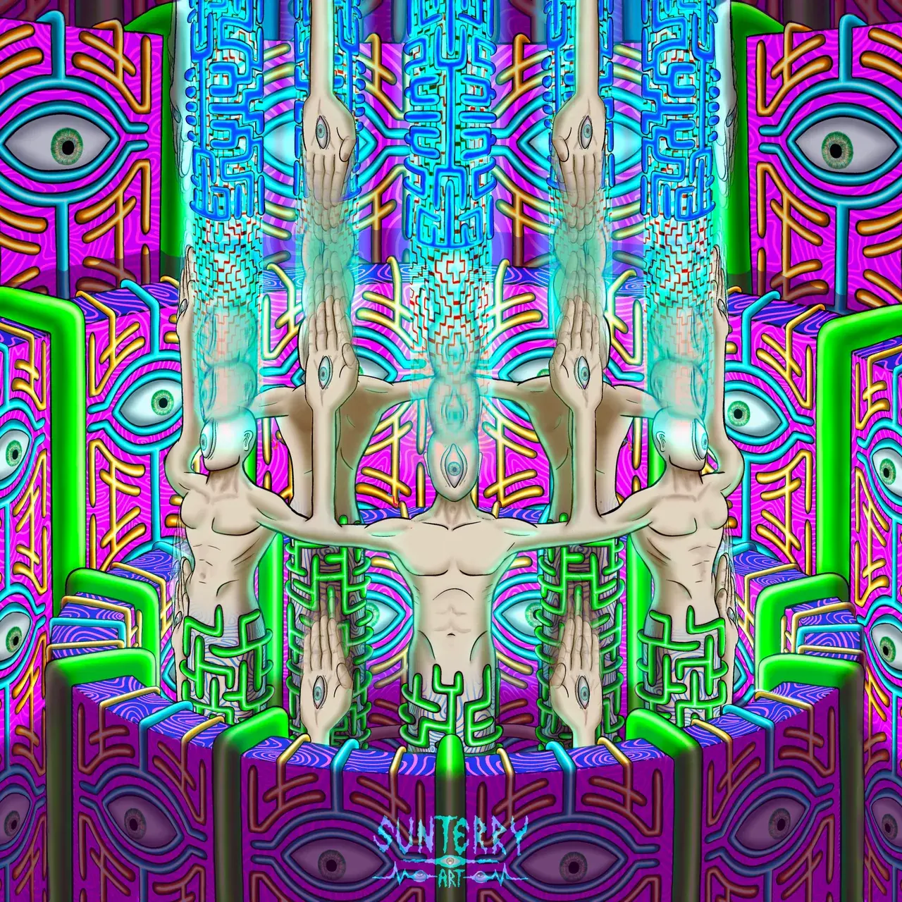 ’Dead Men Teleport’, my attempt at drawing a high level psychedelic hallucination