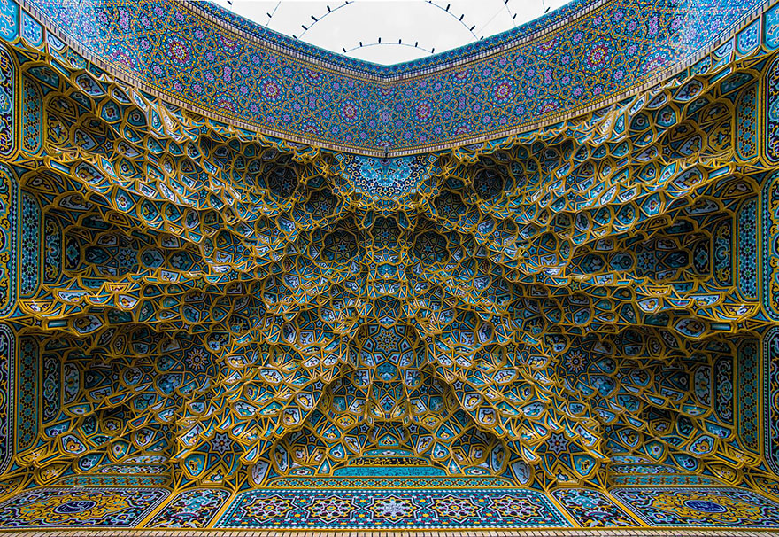 Iran's beautiful mosque's architecture and decor seems to directly reflect a singularity/black hole surrounded by geometric/harmonic creation