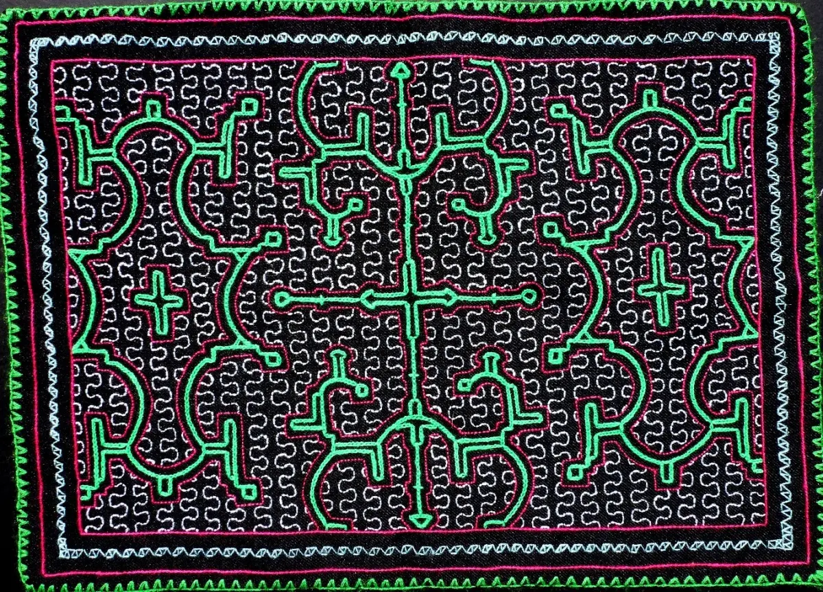 Geometry replication within textile artwork created by indigenous Shipibo people