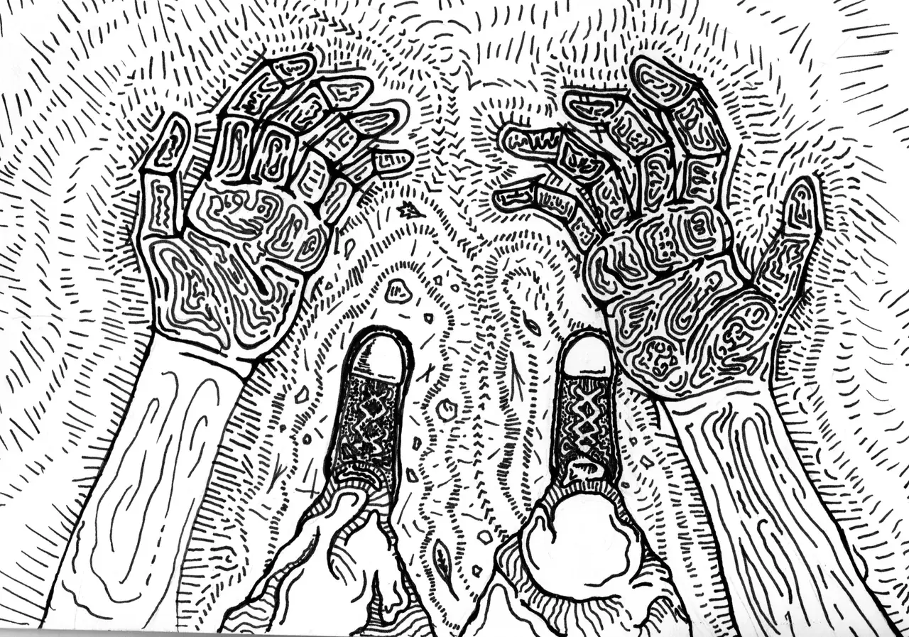 Drew this after my first two-hit acid trip about 4 years ago. Didn't quite capture the effect I was going for but it gives a rough impression