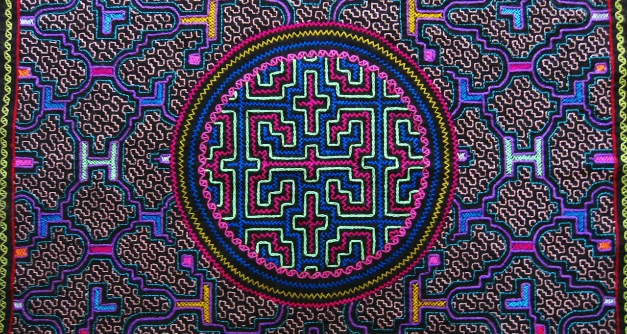 Geometry replication within textile artwork created by indigenous Shipibo people