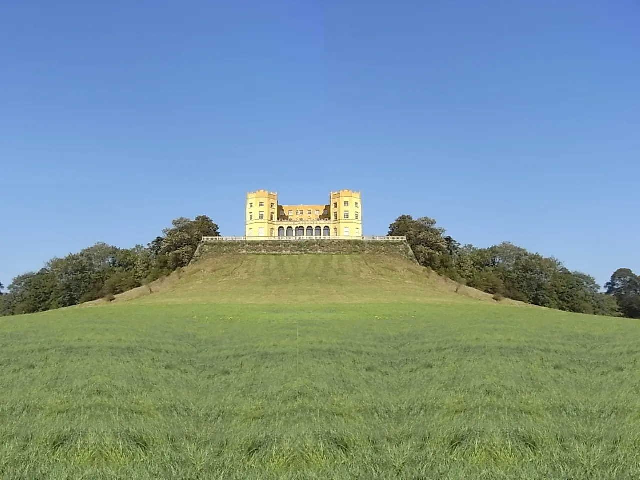 yellow castle on a hill near bristol uk - first replication