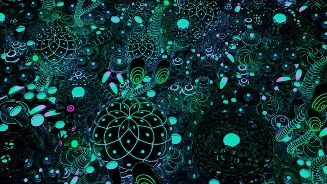 Teal Field of Coils and Bubbles