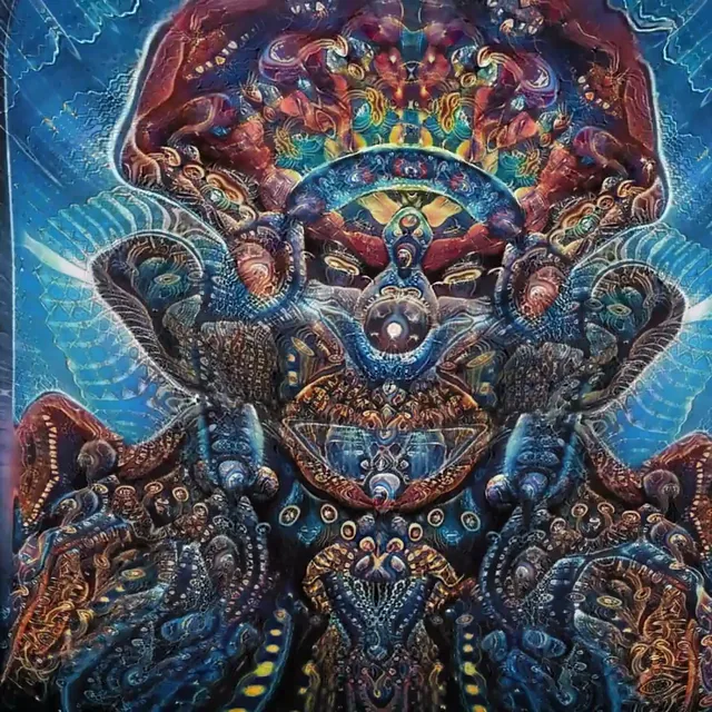 Further experiments training a neural network (Stylegan-3) on visionary artwork in order to generate psychedelic visuals.
