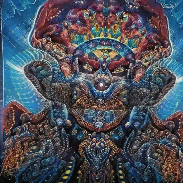 Further experiments training a neural network (Stylegan-3) on visionary artwork in order to generate psychedelic visuals.