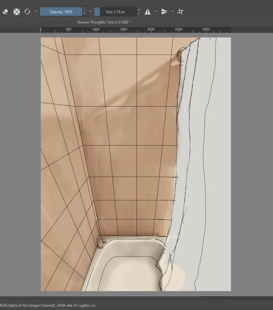 Shower Thoughts — Digital painting made using Krita, 3450x4600