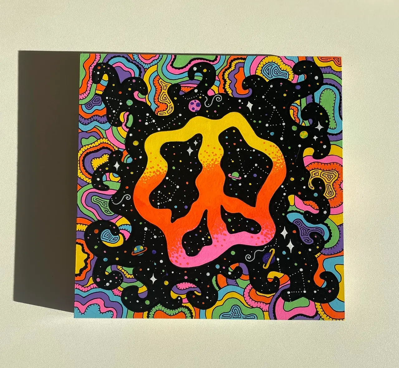 Peace, Love, and Space.*•.*.. 10x10 Acrylic Paint on Wood Panel