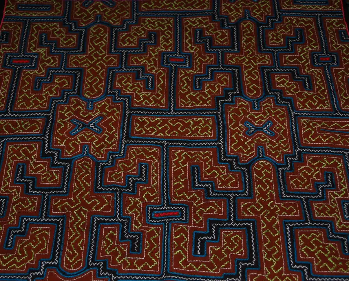 Geometry replication within textile artwork created by indigenous Shipibo people