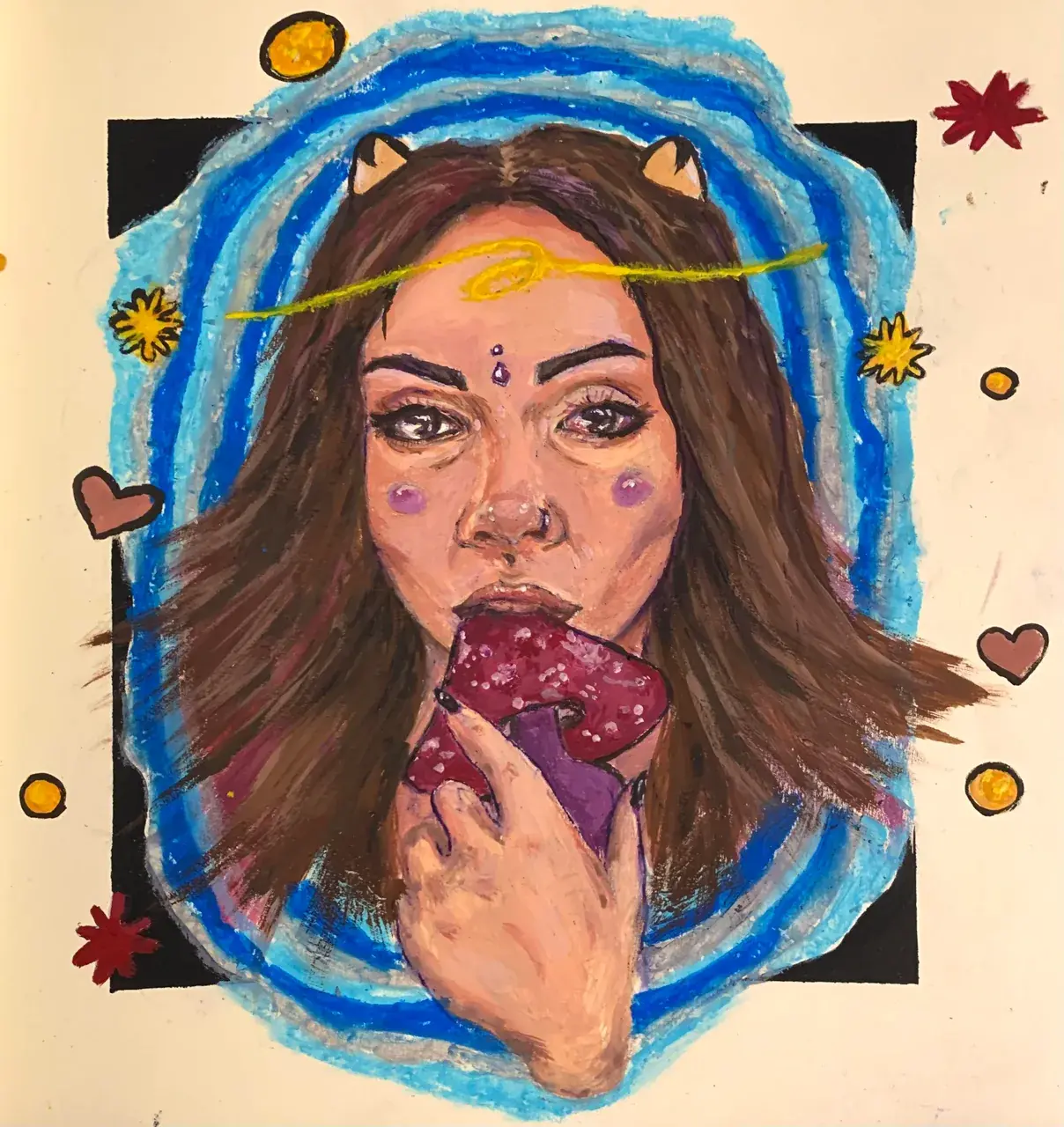 Self-portrait with a fantasy mushroom 🍄 gouache & pastel. illustration by me