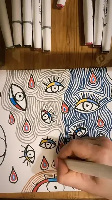 Hey! I drew this on February 24th. Crying eyes - my first marker drawing.