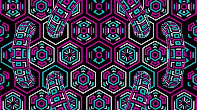 Segmented Curves in a Neon Hexagon Field