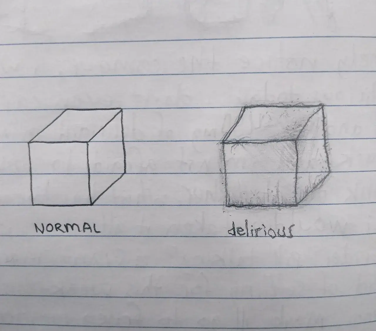 I drew a deliriant replication of a cube vs a sober one